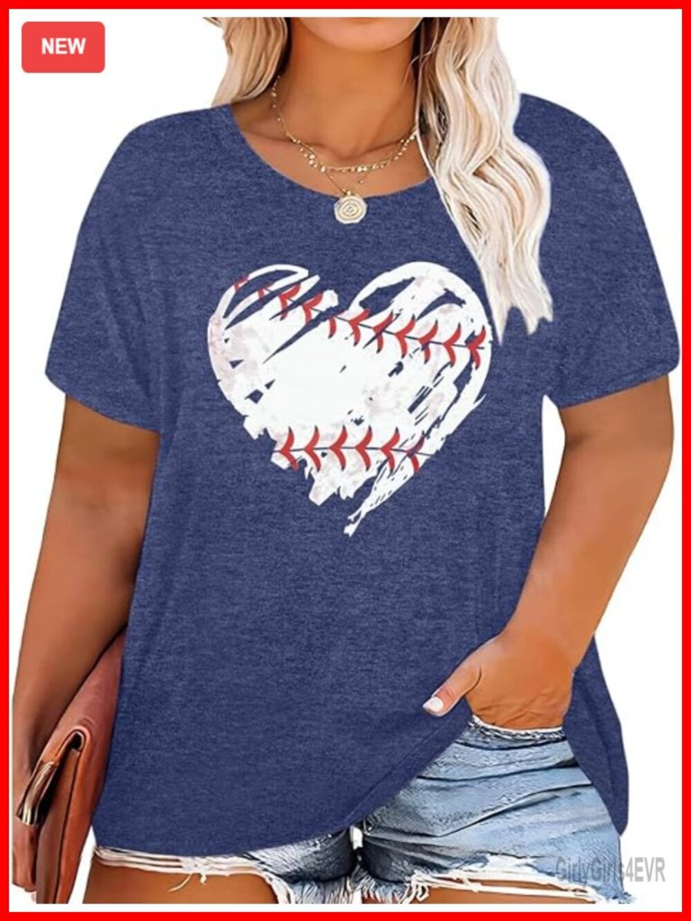 Plus Size Baseball Heart Graphic Tee - Softball Mom Short Sleeve Top